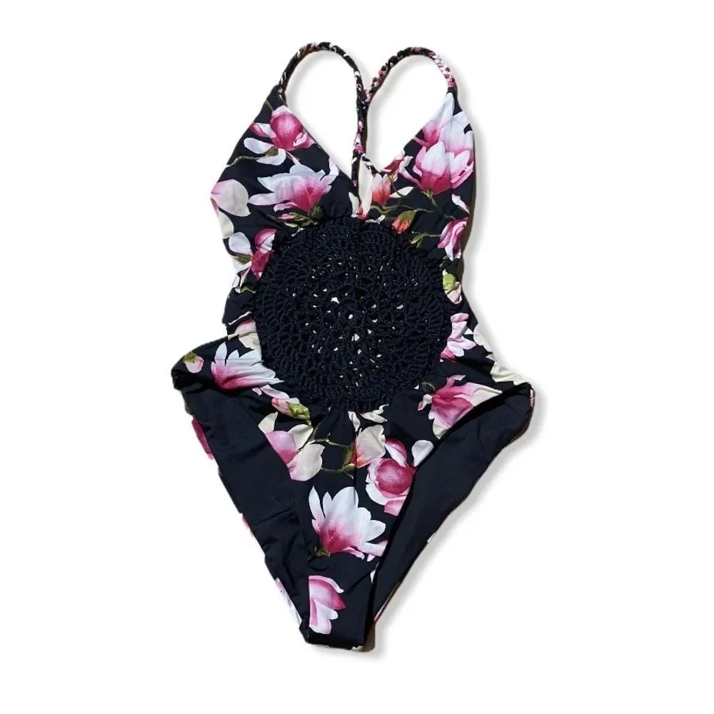 Frankie's Poppy One Piece Cheeky Black Lotus Bathing Suit‎ nwt